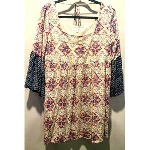 Umgee Floral Tie Back Belle Sleeve Butterfly Sleeve Mini Dress Medium